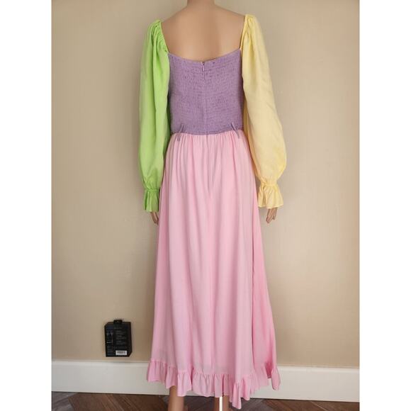 NWD Olivia Rubin Colorblock Smock Long Sleeve Maxi Dress US 8 No Belt #1H457 - Picture 3 of 9